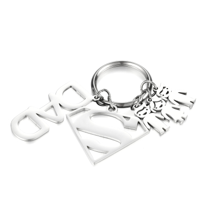 Father's Day Gift Personalised 3 Kids Charms Keychain with Superman Sign-Jessemade AU