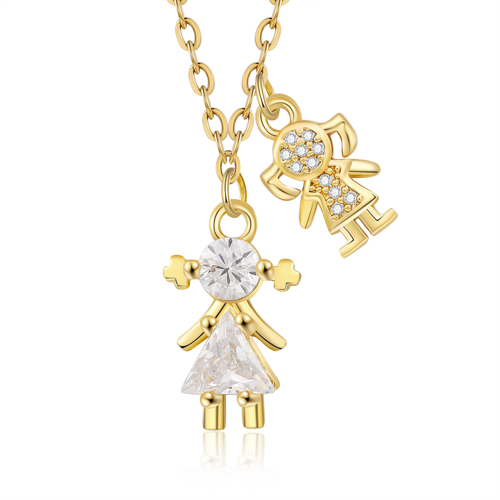 Gold Necklace with Two Adorable Doll Zircon Charms for Kids-Jessemade AU