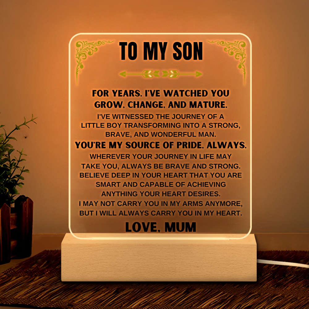 To My Son Acrylic Night Light, "You're My Source Of Pride, Always" LED Lamp Heartwarming Gifts-Jessemade AU