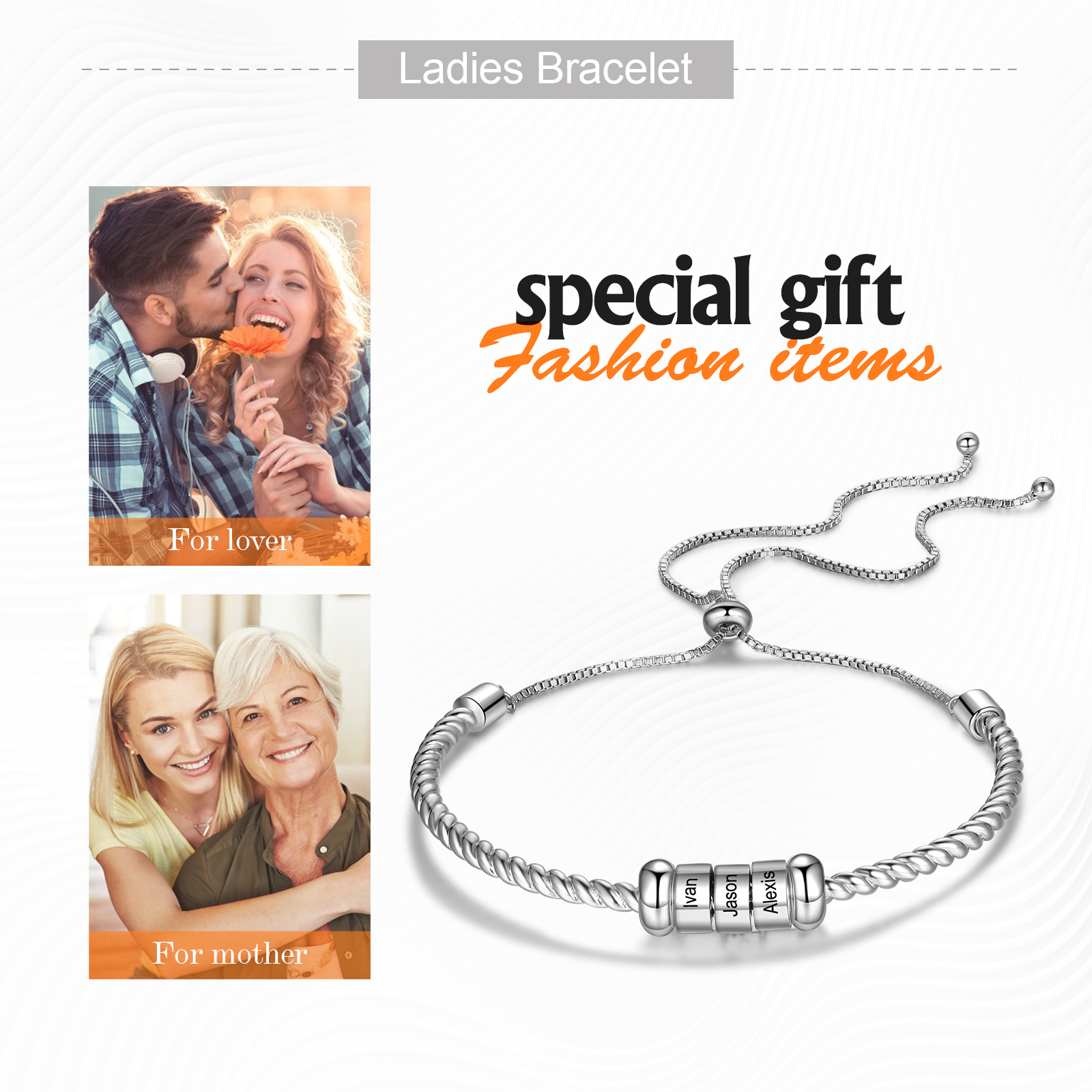 Personalised 3 Names Women's Bracelet With Beads-Jessemade AU