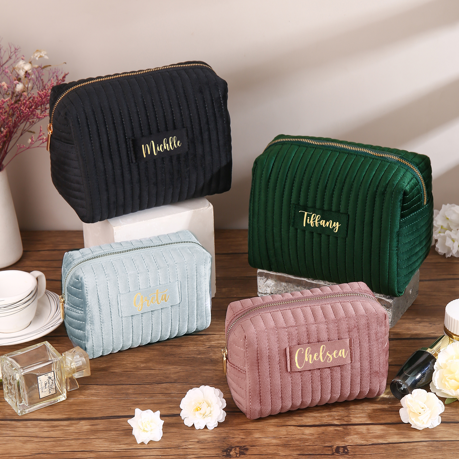 Personalised Name Cosmetic Bag Zipper Makeup Bag Jewelry Storage Bag Gifts for Her-Jessemade AU