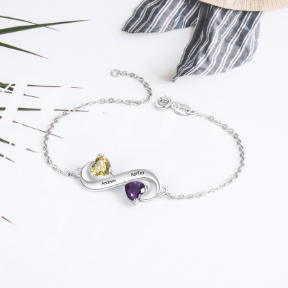 Personalised Infinity Heart Bracelet with 2 Birthstones Engraved 2 Names Bracelet Gifts For Her-Jessemade AU