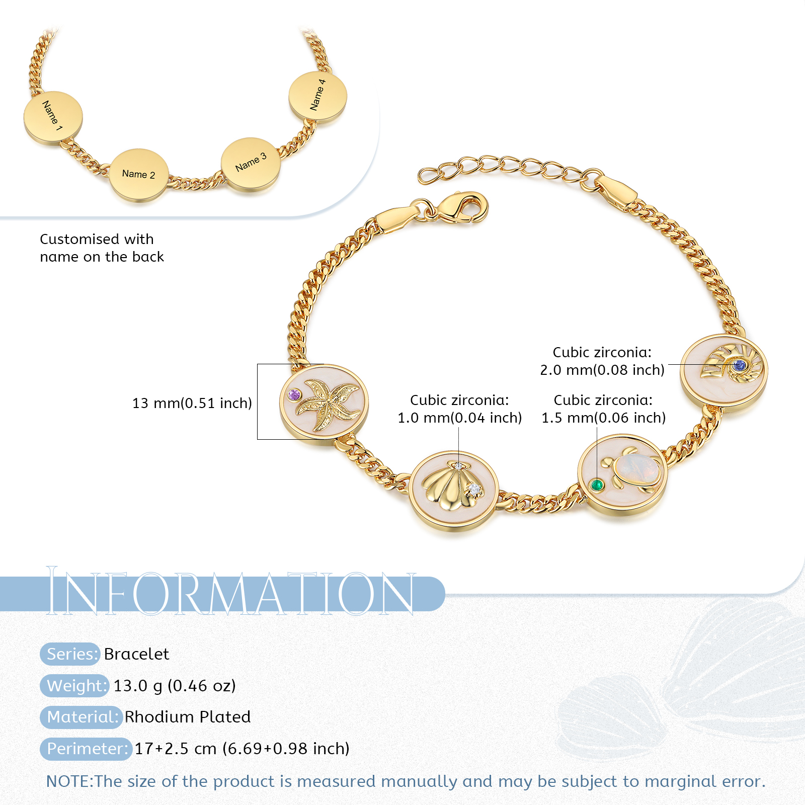 Personalised Women's Bracelet Customised 2-5 Names & Birthstones Bracelet Ocean Element Gift for Her-Jessemade AU