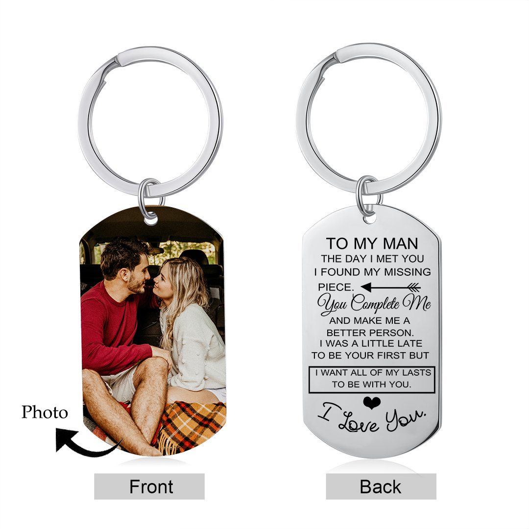 To My Man/Woman Custom Photo Keyring Couple Keychain Stainless Steel Keychain Valentine's Day Gift for Couples-Jessemade AU