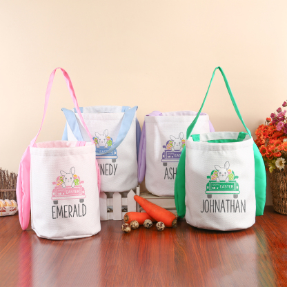 Easter Bunny Tote Bag Personalised Name & Text Bucket Bag Bunny Truck Basket Gifts For Kids-Jessemade AU