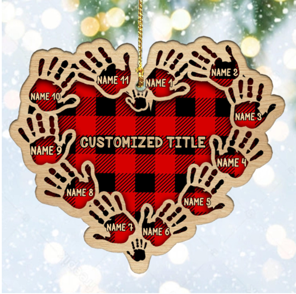 Grandma Mom Heart Hand Print Wood Ornament Custom 11 Names for Family-Jessemade AU