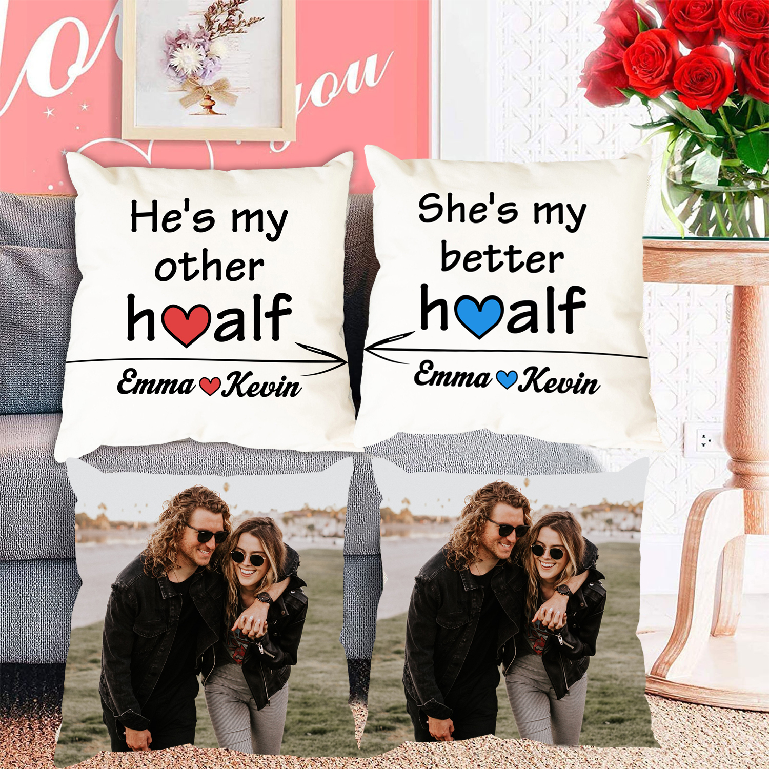 2 pcs Personalised Couple Pillow Case Engrave Photo Pillow Cover Sweet Gift For Her Him-Jessemade AU