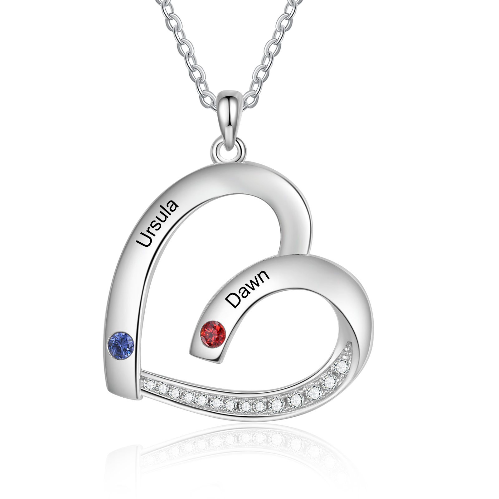 Personalised Heart Pendant Necklace Custom 2 Birthstones & 2 Names Necklace Gifts for Her-Jessemade AU