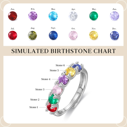 Personalised Women's Ring Customised 6 Birthstones Open Ring Birthday Gift for Women Girls-Jessemade AU