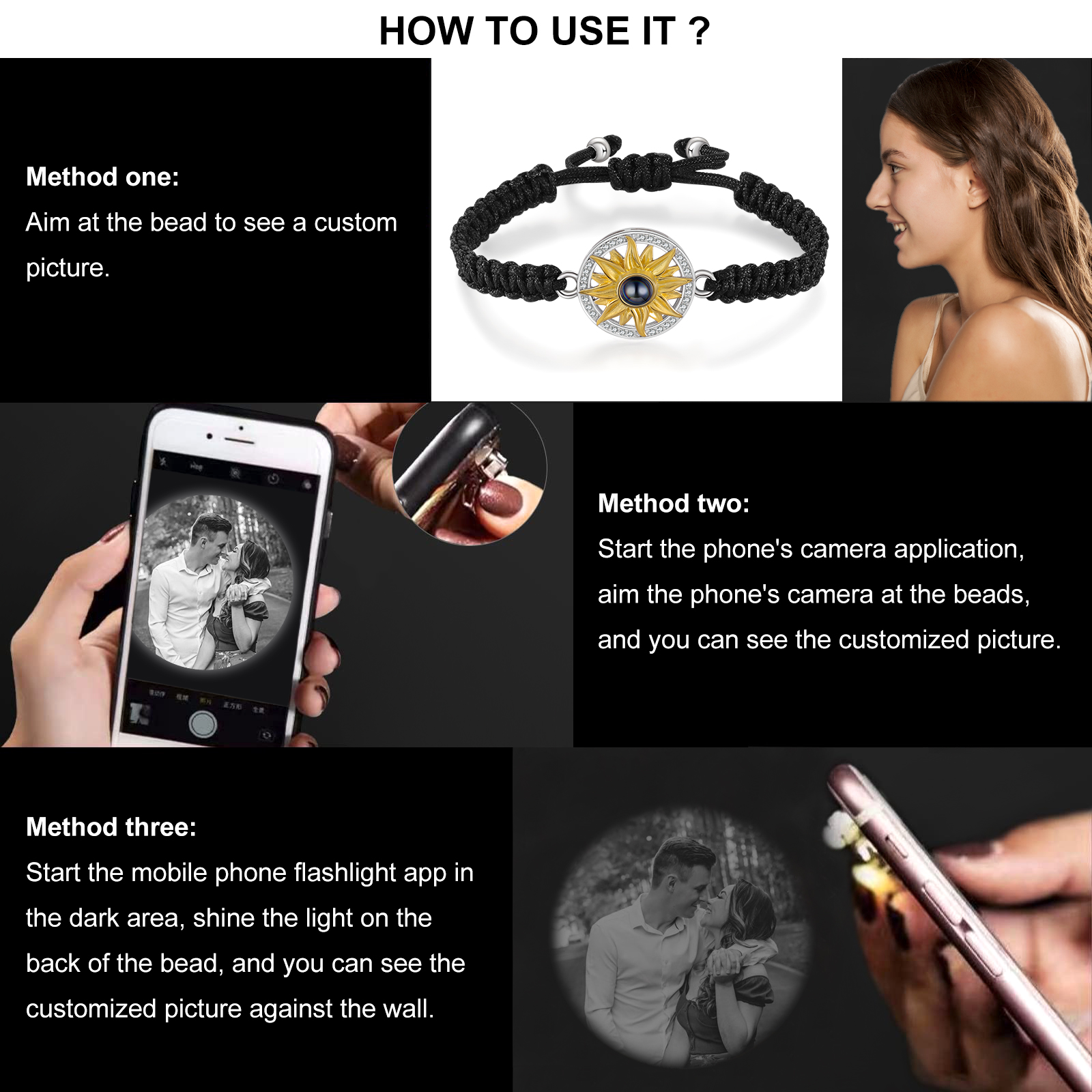 Personalised Projection Weave Bracelet Customised Black & White Photo Bracelet Adjustable Bracelet Personalised Gift for Couples-Jessemade AU