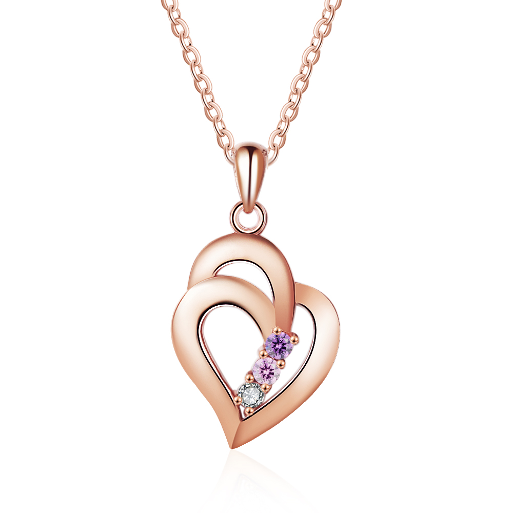 Personalised Heart Necklace With 3 Birthstones Engraved Names Gift For Her-Jessemade AU