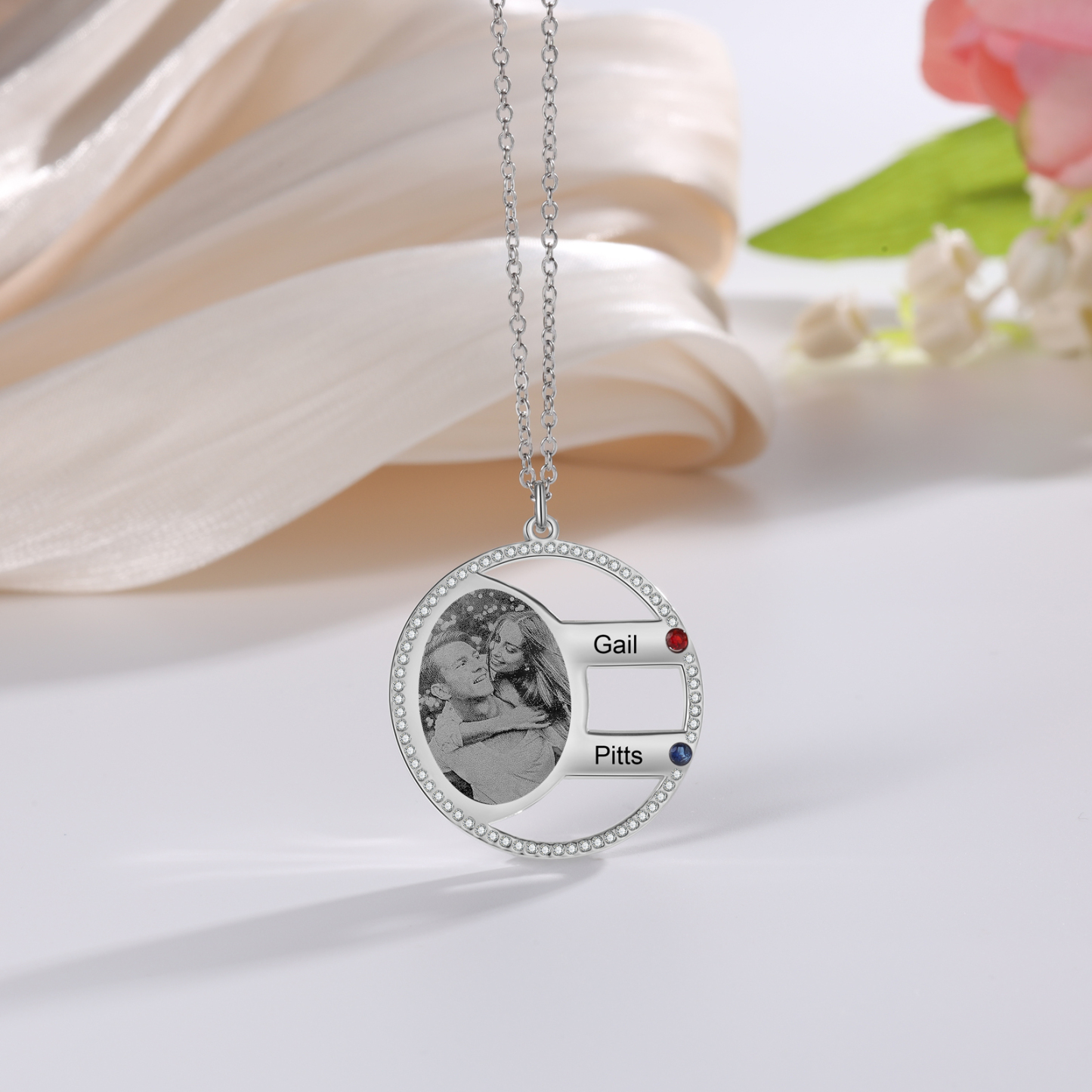 Personalised Photo Necklace Custom 2 Names Birthstone Necklace for Women-Jessemade AU