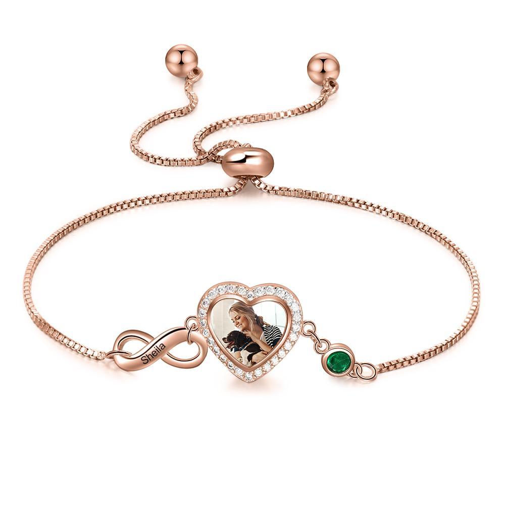 Personalised Heart Photo Bracelet With Birthstones Custom Photo Bracelet Gifts For Her-Jessemade AU