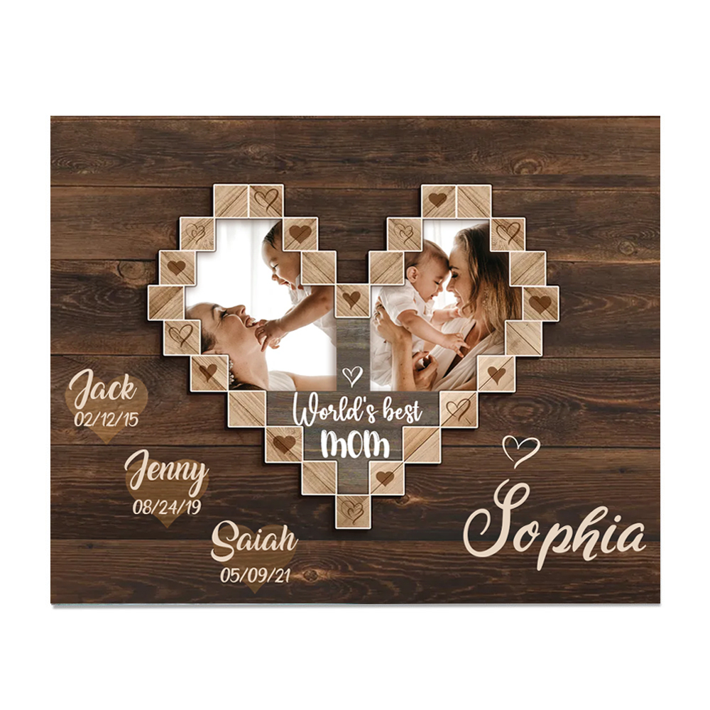 Mother Picture Board Personalised Photo Keepsake With 3 Kids Names Wood Signs Photo Frame Gifts For Mom-Jessemade AU