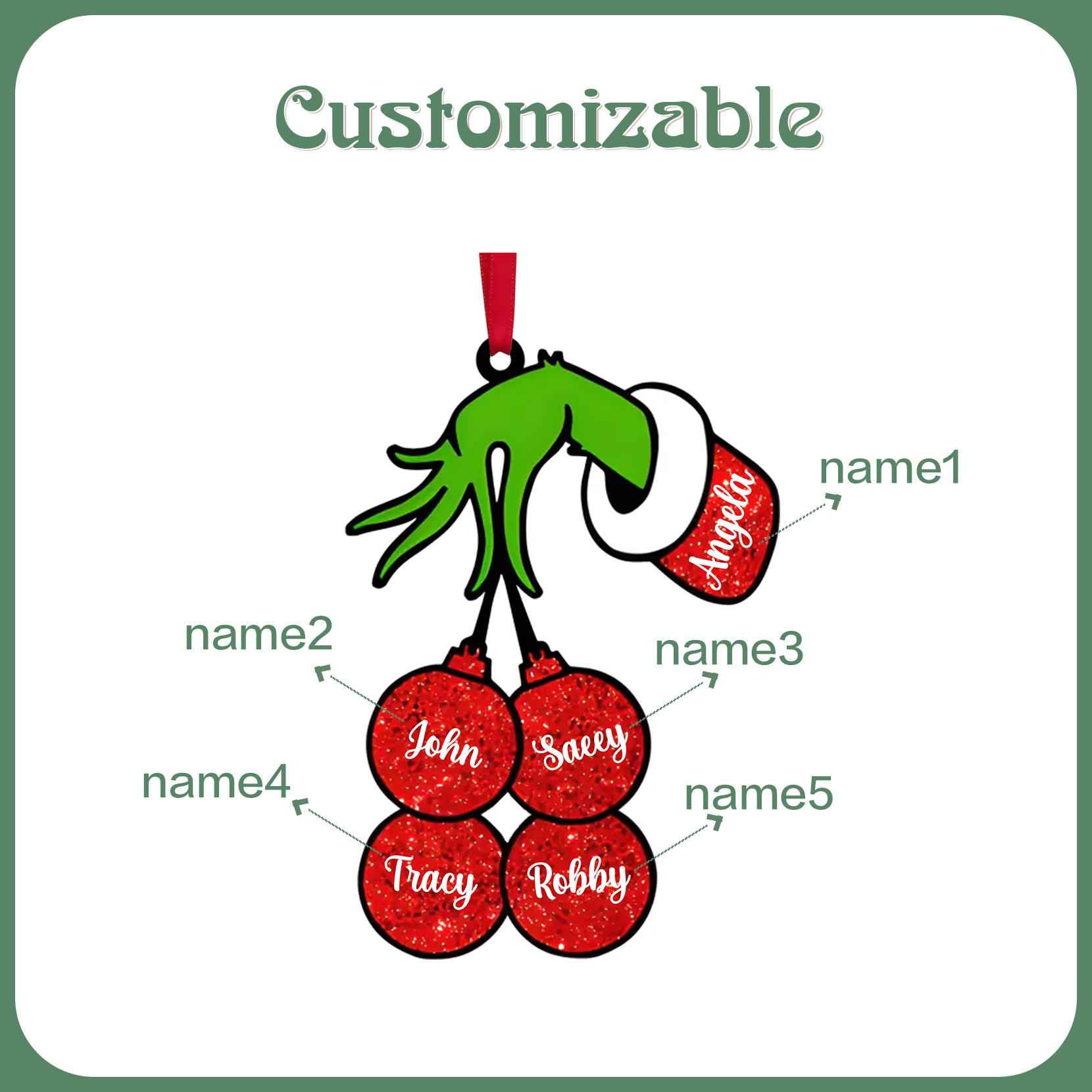 5 Names - Personalised Wooden Christmas Ornaments Customised Name Grinch Christmas Ornament Gifts for Family Friends-Jessemade AU