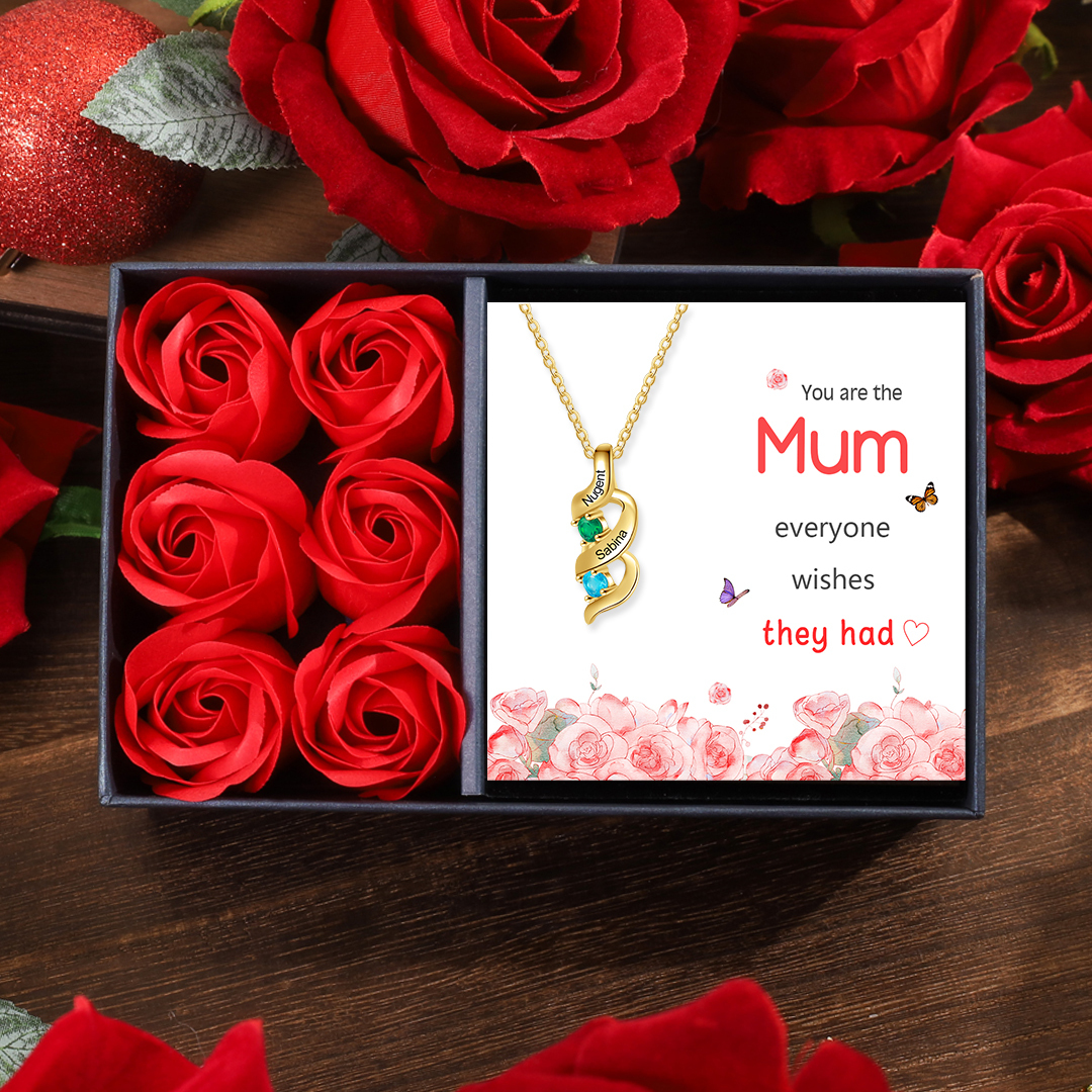 Personalised Necklace Cascading Pendant with 2 Birthstones Engraving 2 Names Gifts for Her-Jessemade AU