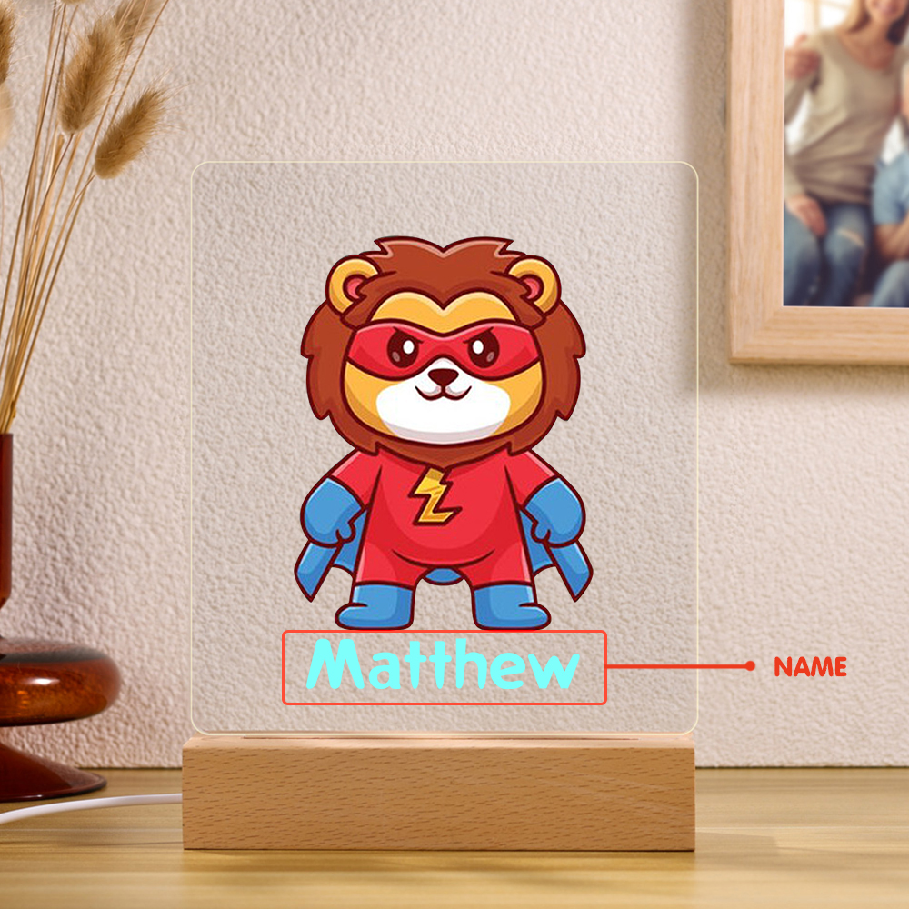 Cute Lion LED Night Light Animal Night Lamp Personalised Name Night Light Gifts For Kids-Jessemade AU