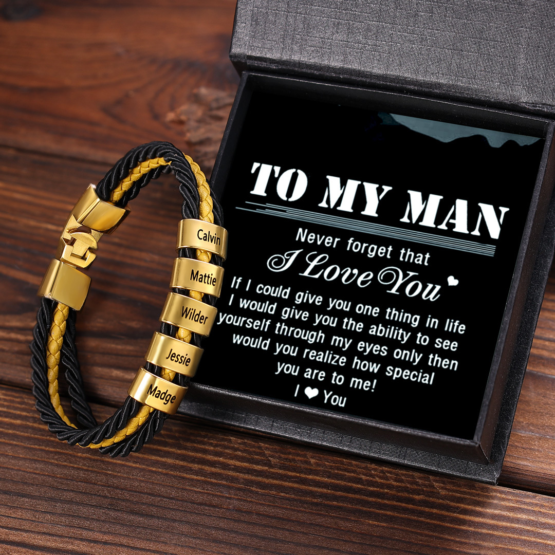 Mens Leather Bracelet Braided Layered Leather with 3 Beads Silver and Gold-Jessemade AU