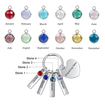 Personalised Birthstone Keychain Engraved 4 Names Keychain Gifts For Her-Jessemade AU