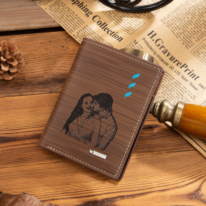 Personalised Leather Wallet Engraved Photo Folding Wallet Short Purse Love Gifts For Him-Jessemade AU