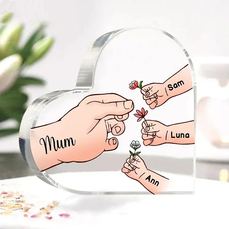 4 Names - Personalised Acrylic Heart Keepsake Handing Flowers to Mother Ornaments Gifts for Grandma/Mother-Jessemade AU
