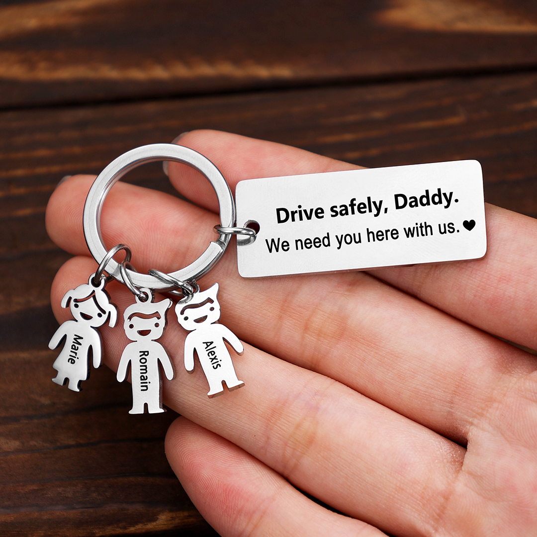 Personalised Keychain with Kid Charm Engraved 5 Names Family Keychain for Him-Jessemade AU