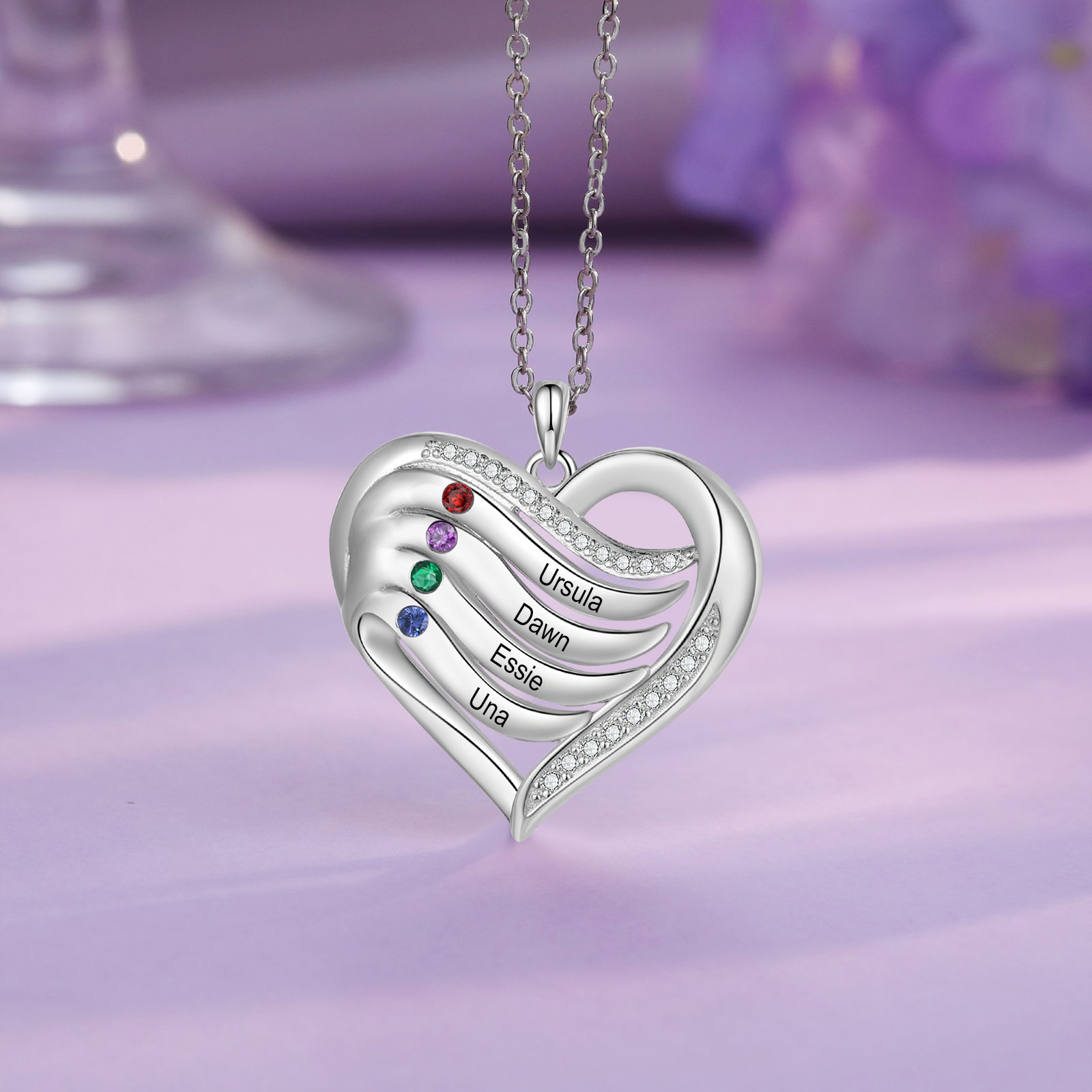 Personalised Intertwined Heart Pendant Necklace Custom 4 Birthstones & 4 Names Necklace Gifts for Her-Jessemade AU