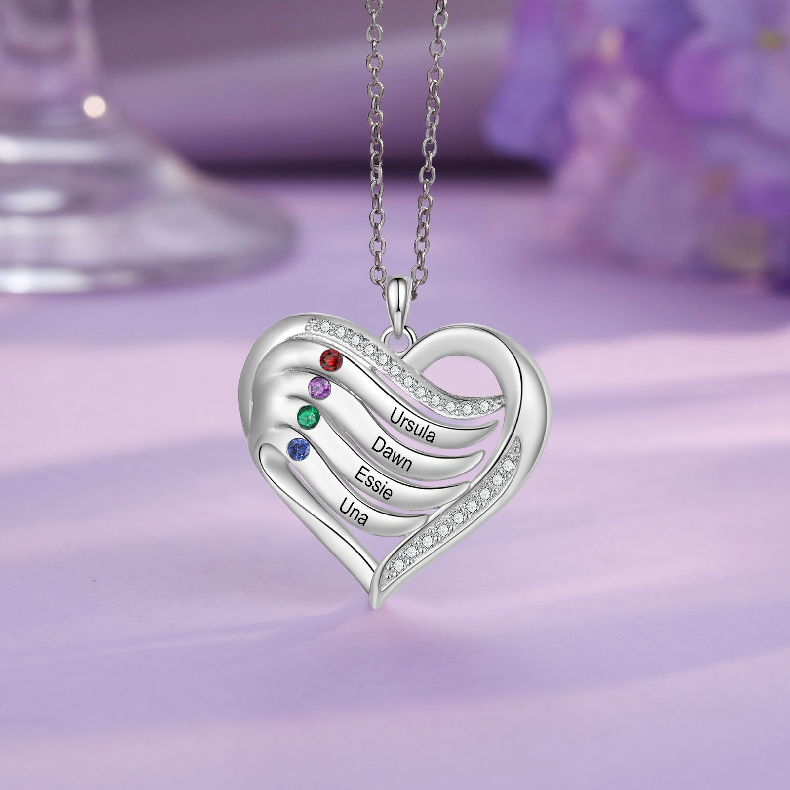 Personalised Intertwined Heart Pendant Necklace Custom 4 Birthstones & 4 Names Necklace Gifts for Her-Jessemade AU
