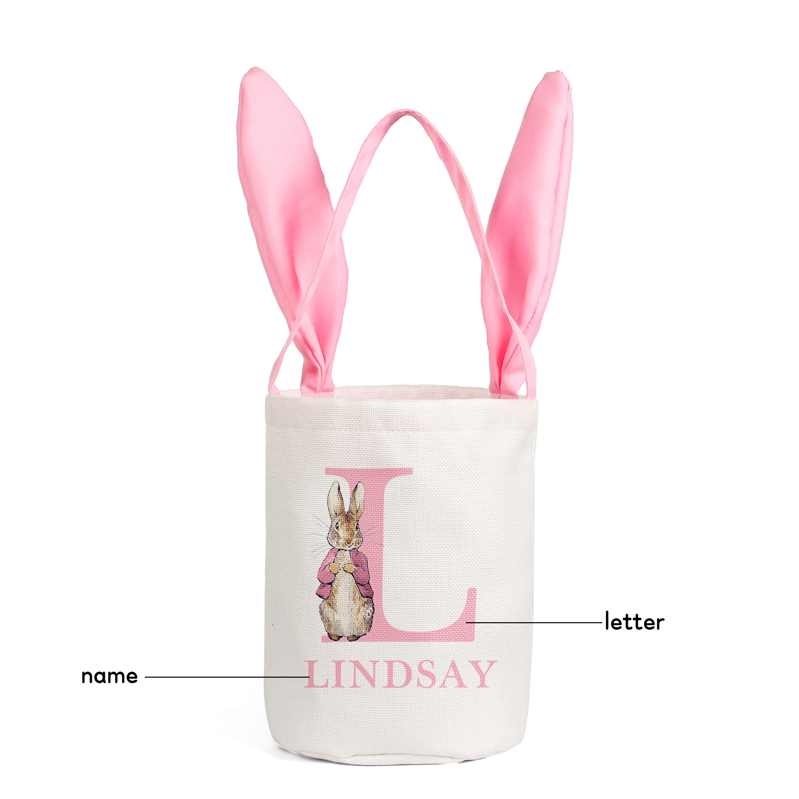Easter Bunny Tote Bag Personalised Name & Letter Bucket Bag Bunny Basket Gifts For Kids-Jessemade AU