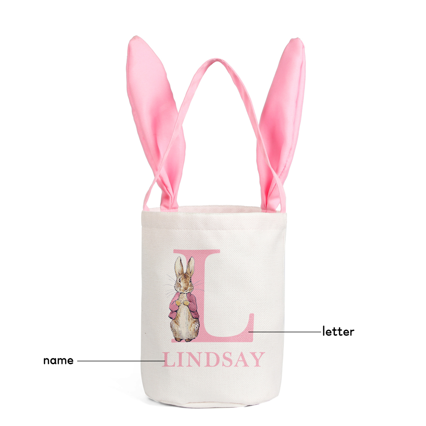 Easter Bunny Tote Bag Personalised Name & Letter Bucket Bag Bunny Basket Gifts For Kids-Jessemade AU