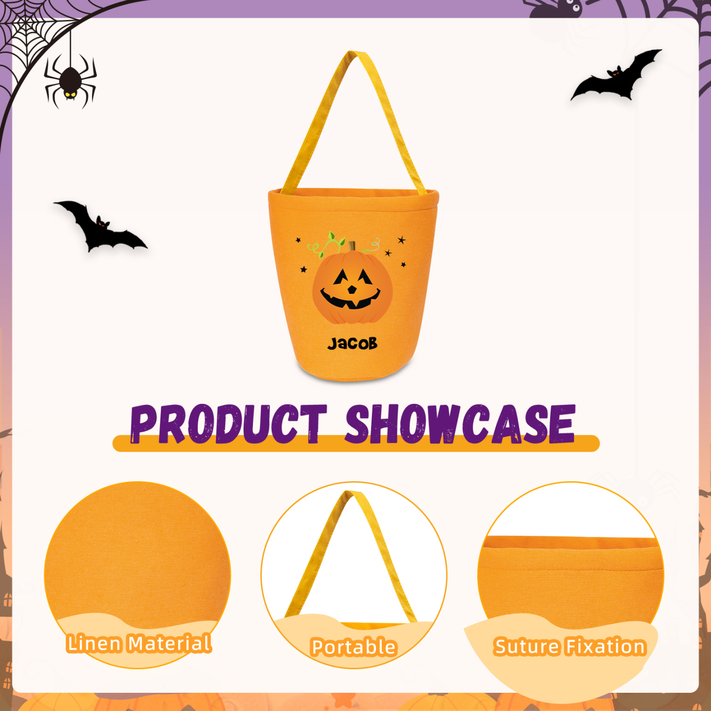 1 Name - Personalised Halloween Tote Bags Bucket Bag Halloween Trick or Treat Candy Bags for Children-Jessemade AU