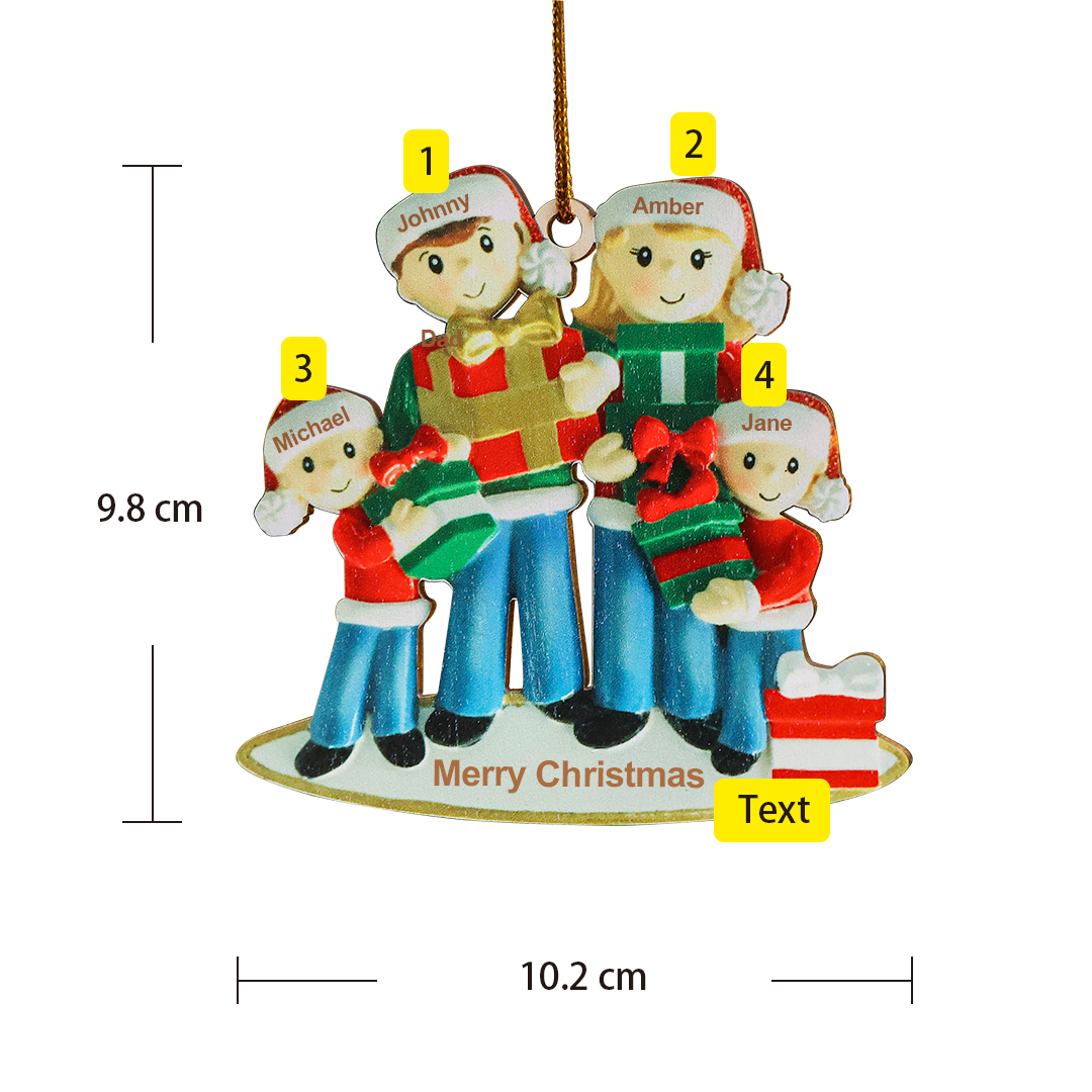 4 Names - Personalised Christmas Family Ornament Customised Names & Text Wooden Hanging Ornaments Christmas Gift for Family-Jessemade AU