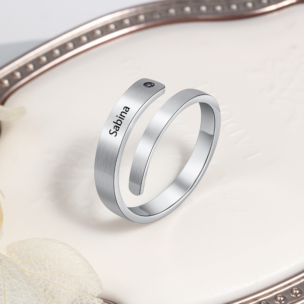 Personalised Ring With 1 Birthstone Engraved Names Ring Gift For Women-Jessemade AU