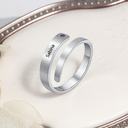 Personalised Ring With 1 Birthstone Engraved Names Ring Gift For Women-Jessemade AU