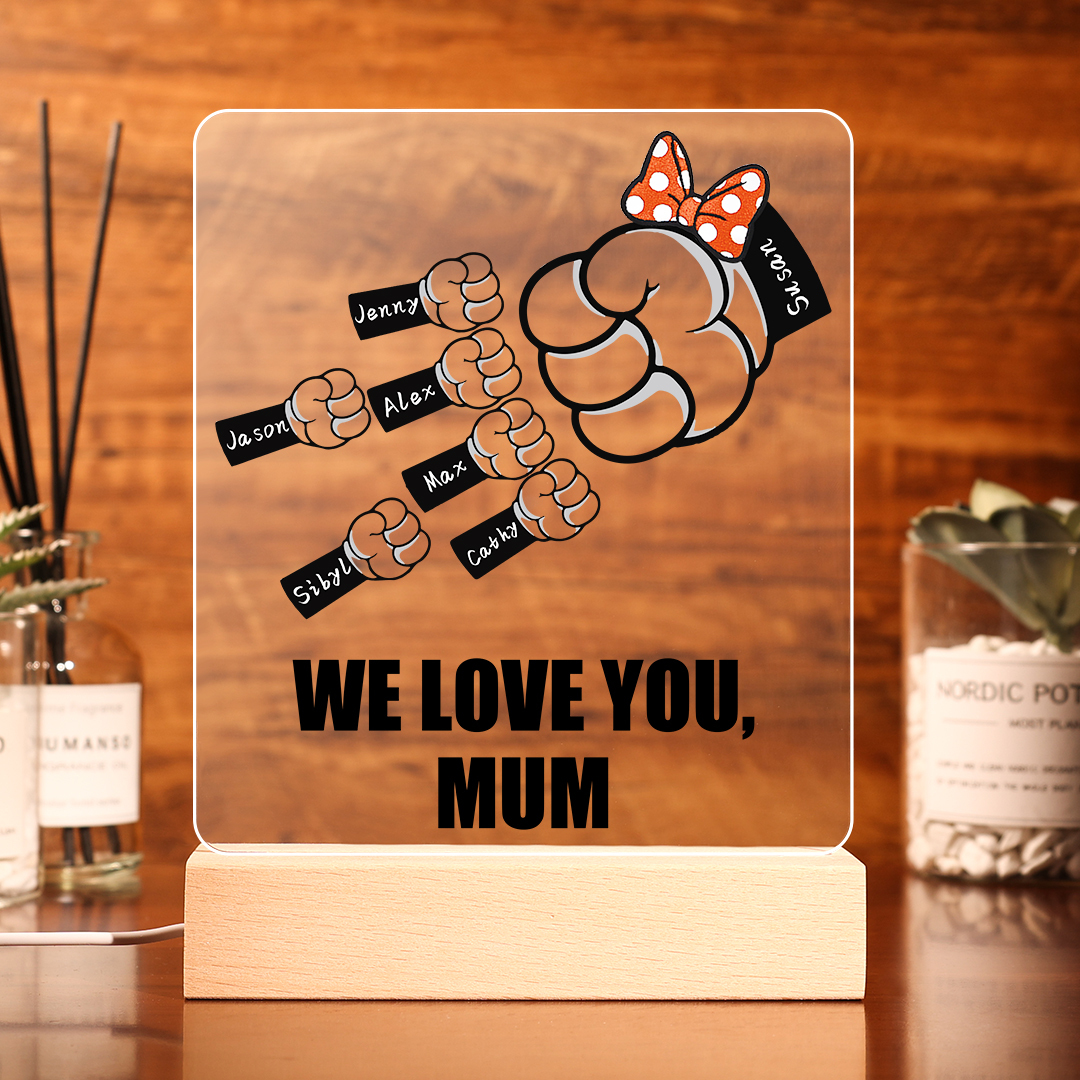 7 Names - Personalised Acrylic Night Light Custom Names & Text Fist Bump LED Lamp Gifts for Family-Jessemade AU