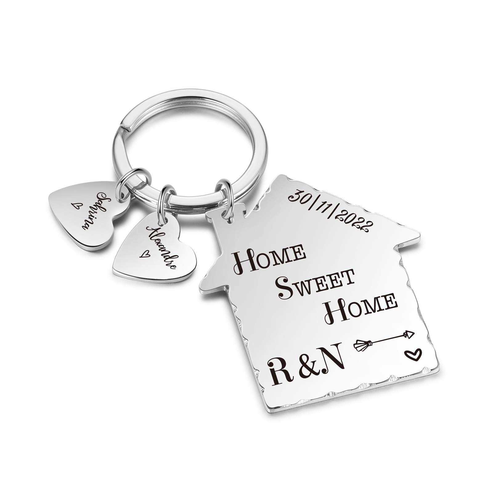 Sweet Home Keychain Customised with 2 Names & Letters & Date Keyring Personalised Gift for Couples-Jessemade AU