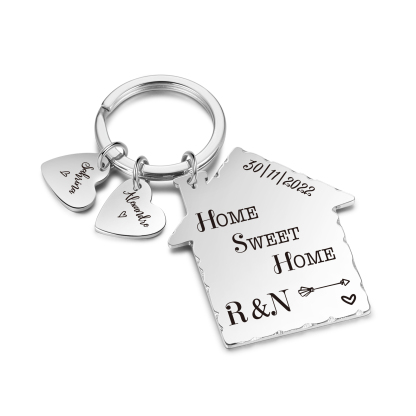 Sweet Home Keychain Customised with 2 Names & Letters & Date Keyring Personalised Gift for Couples-Jessemade AU