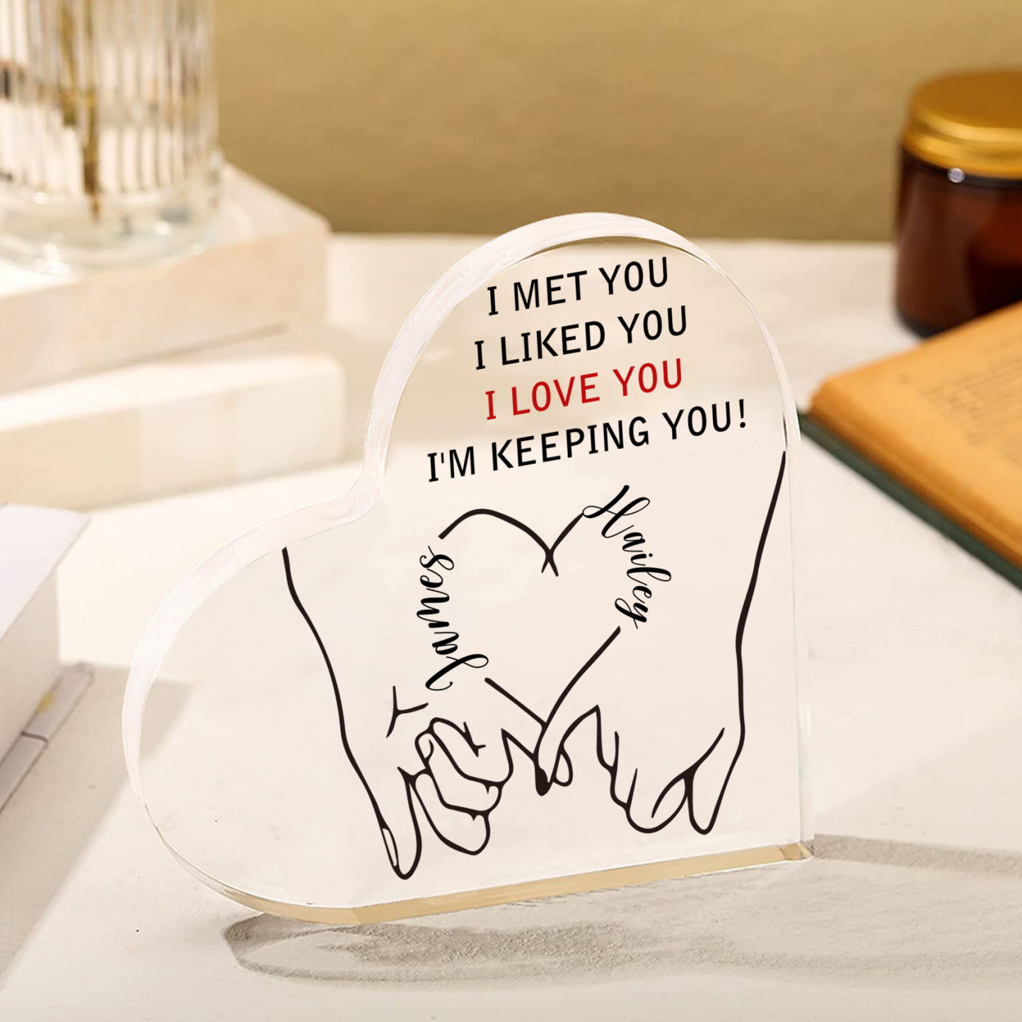 Personalised Couple Acrylic Heart Keepsake Custom 2 Names Ornament Valentine's Day Gift for Wife/Husband-Jessemade AU