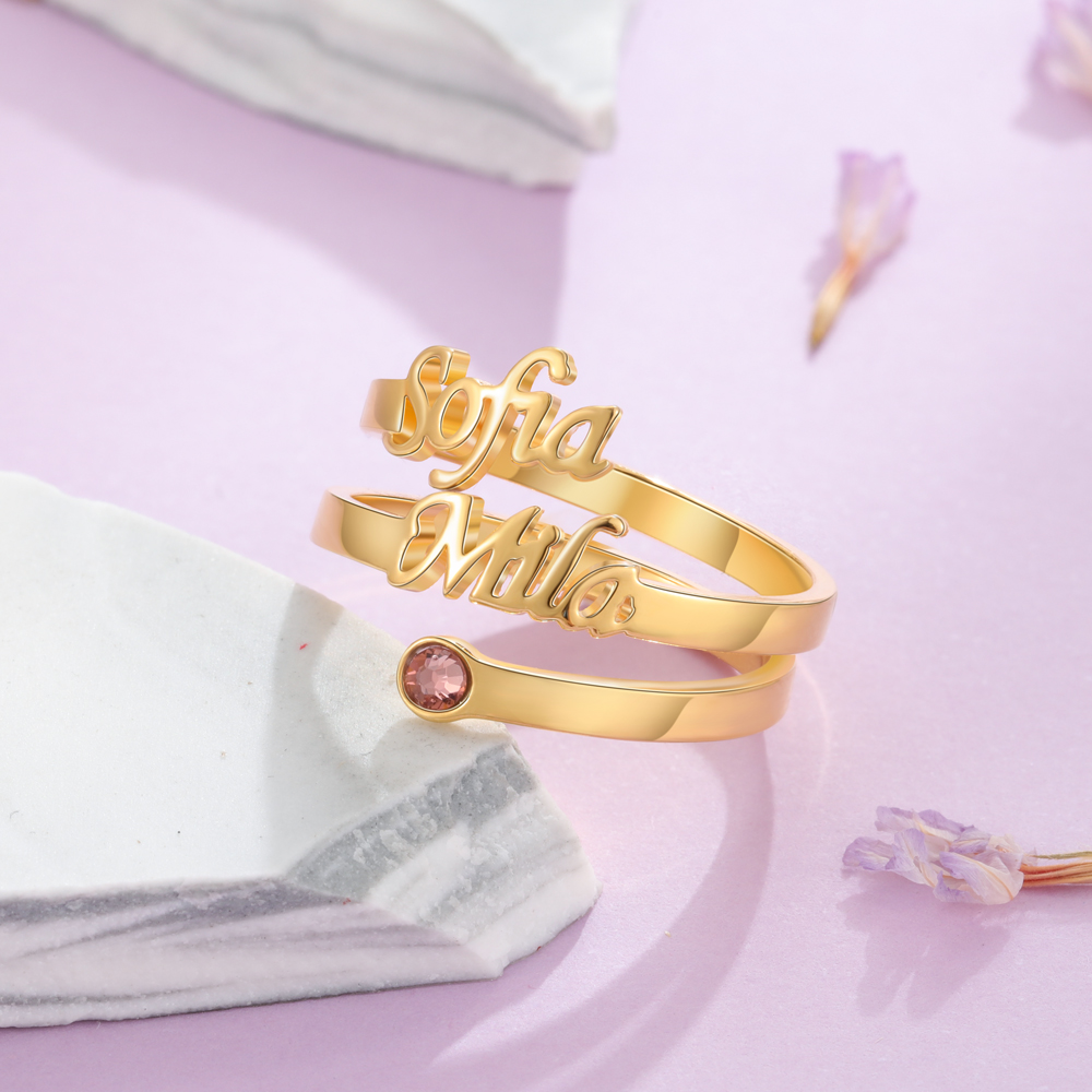 Personalised Birthstone Mother Ring Custom 2 Names Ring Gifts For Her-Jessemade AU