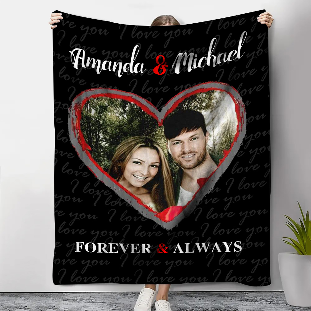 Personalised Couple Blanket Custom 2 Names  & Photo Blanket Valentine's Day Gift for Him/Her-Jessemade AU