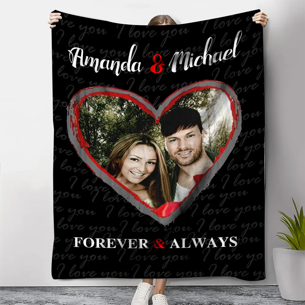 Personalised Couple Blanket Custom 2 Names  & Photo Blanket Valentine's Day Gift for Him/Her-Jessemade AU