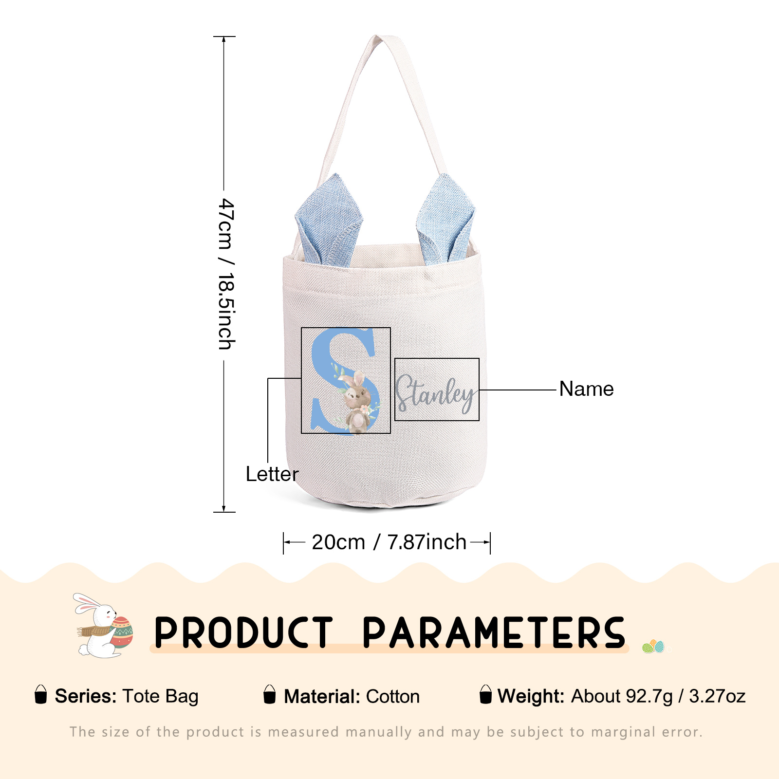 Personalised Bunny Tote Bag Custom Name & Letter Bunny Bucket Bag Easter Gifts for Kids-Jessemade AU