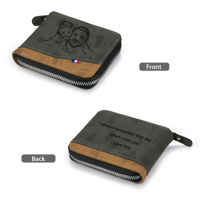 Personalised Photo & Text Billfold Wallet Custom Men's Leather Wallet Zipper Gifts for Him Brown-Jessemade AU