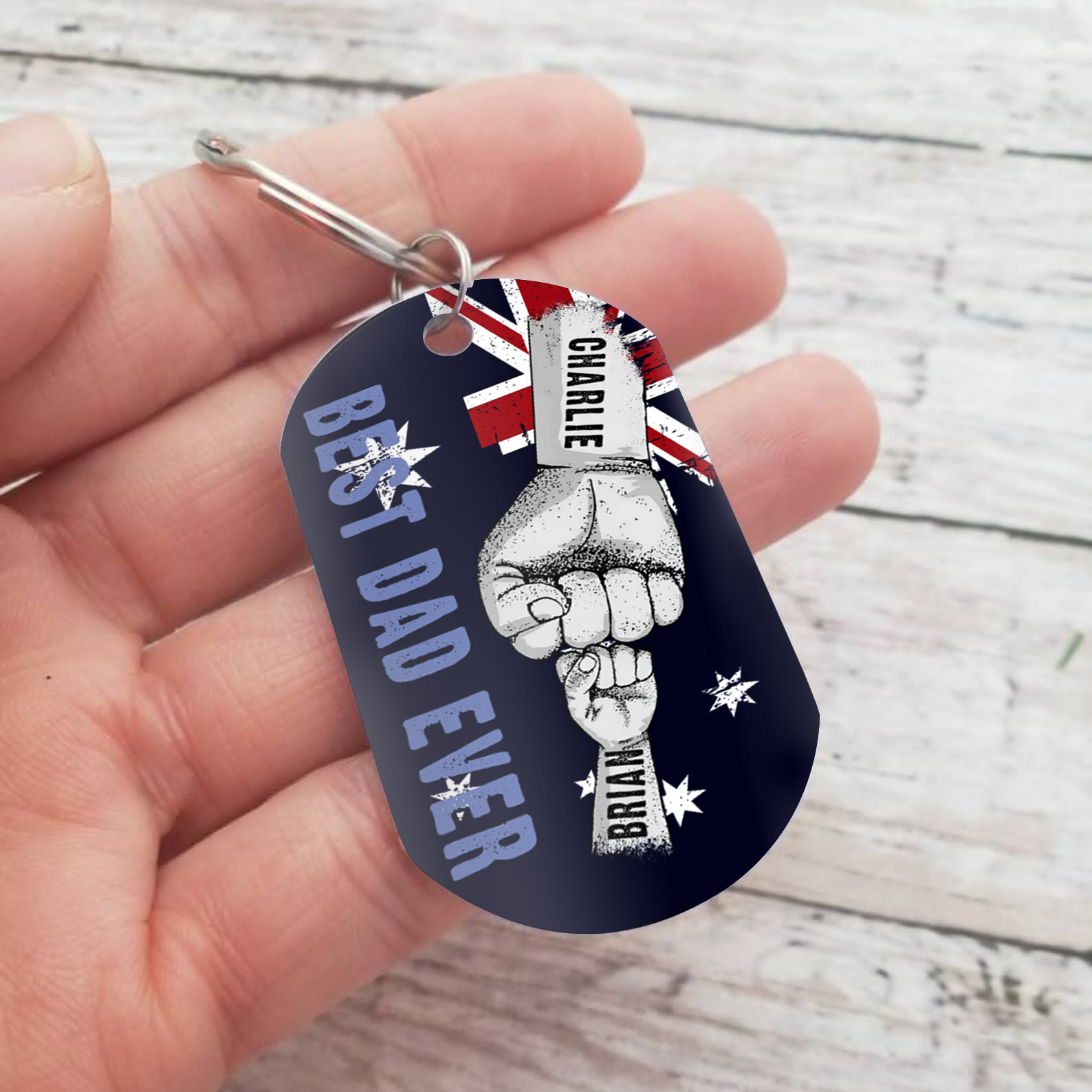 Personalised 2 Names Australian Flag Keychain Fist Bump Keychain Father's Day Gift - Best Dad Ever-Jessemade AU