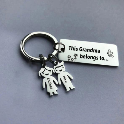 Personalised Kid Charm Keychain Engraved 2 Names Family Keychain for Him-Jessemade AU
