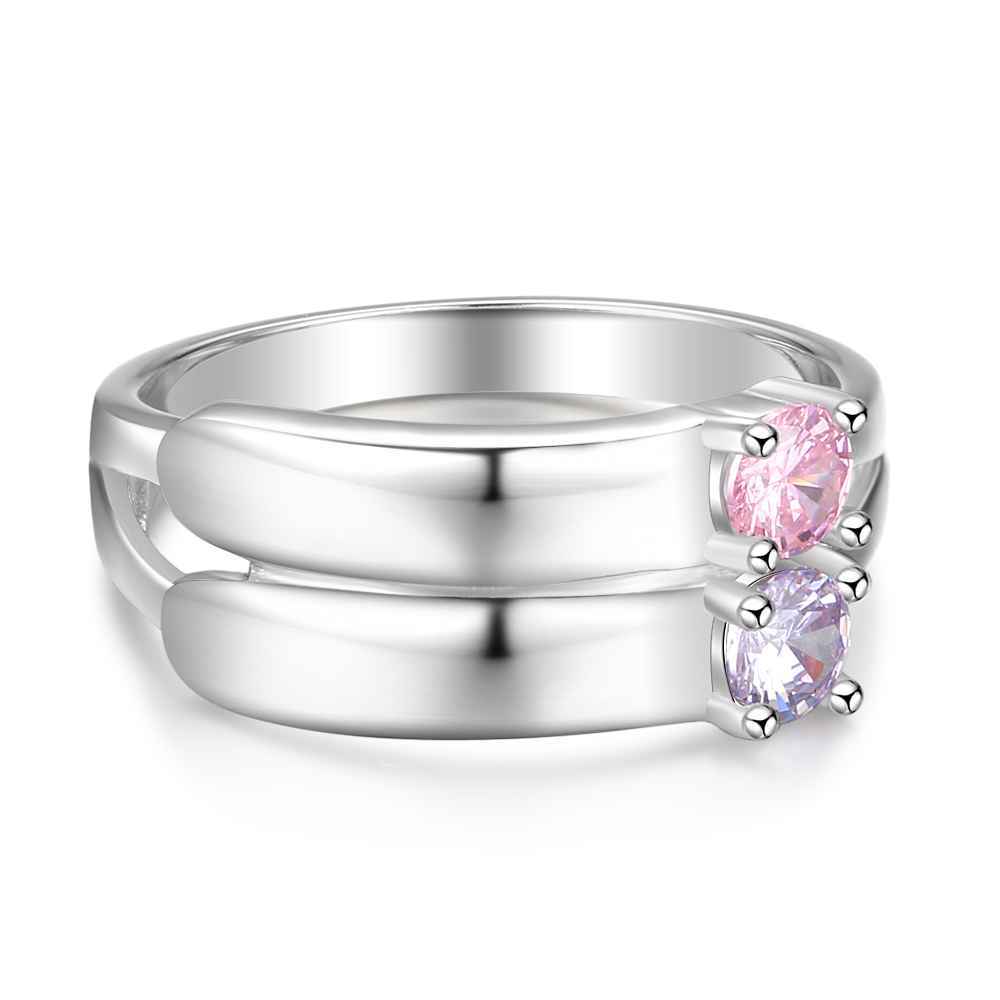 S925 Silver Ring Personalised 2 Birthstones Promise Ring With Names Gifts For Her-Jessemade AU