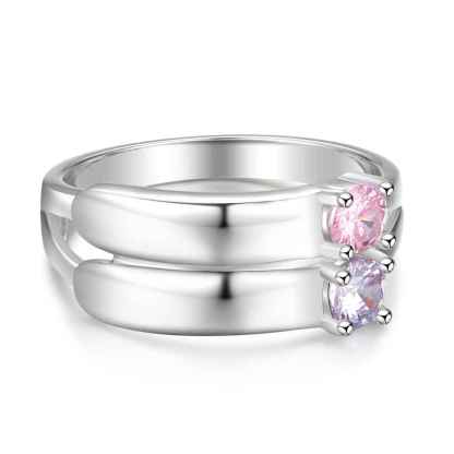 S925 Silver Ring Personalised 2 Birthstones Promise Ring With Names Gifts For Her-Jessemade AU