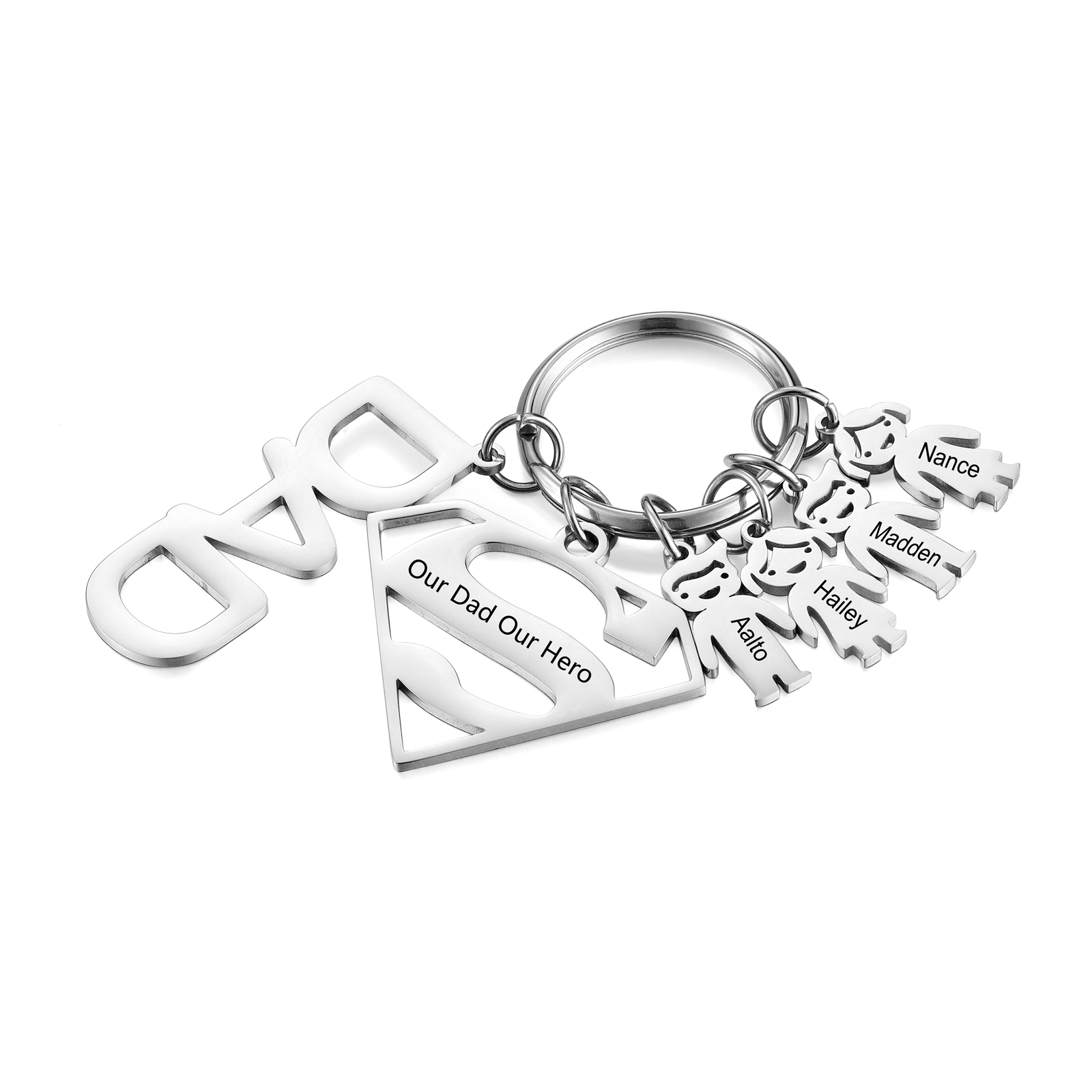 Father's Day Gift Custom 4 Kids Charms Keychain with Superman Sign