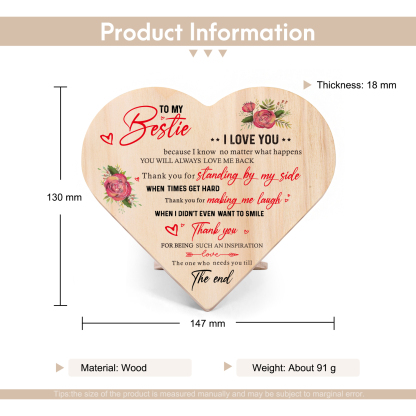 To My Bestie Rose Wooden Heart Keepsake Desktop Ornament "Thank you for standing by my side" Friendship Gifts-Jessemade AU