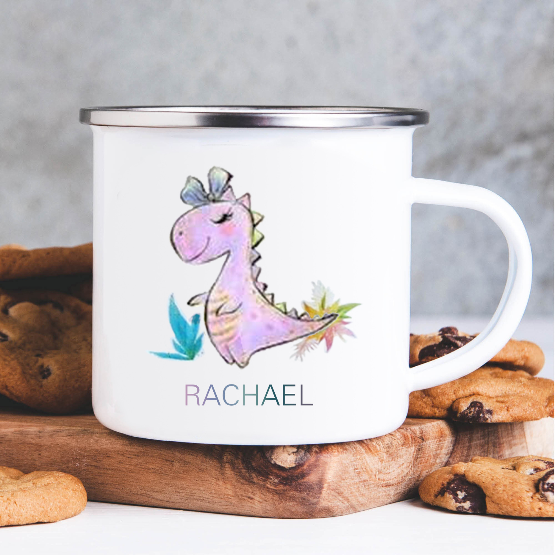 Personalised Enamel Mug Customised Name Dinosaur Cup Camping Mug Birthday Gift for Kids - Tyrannosaurus Rex-Jessemade AU